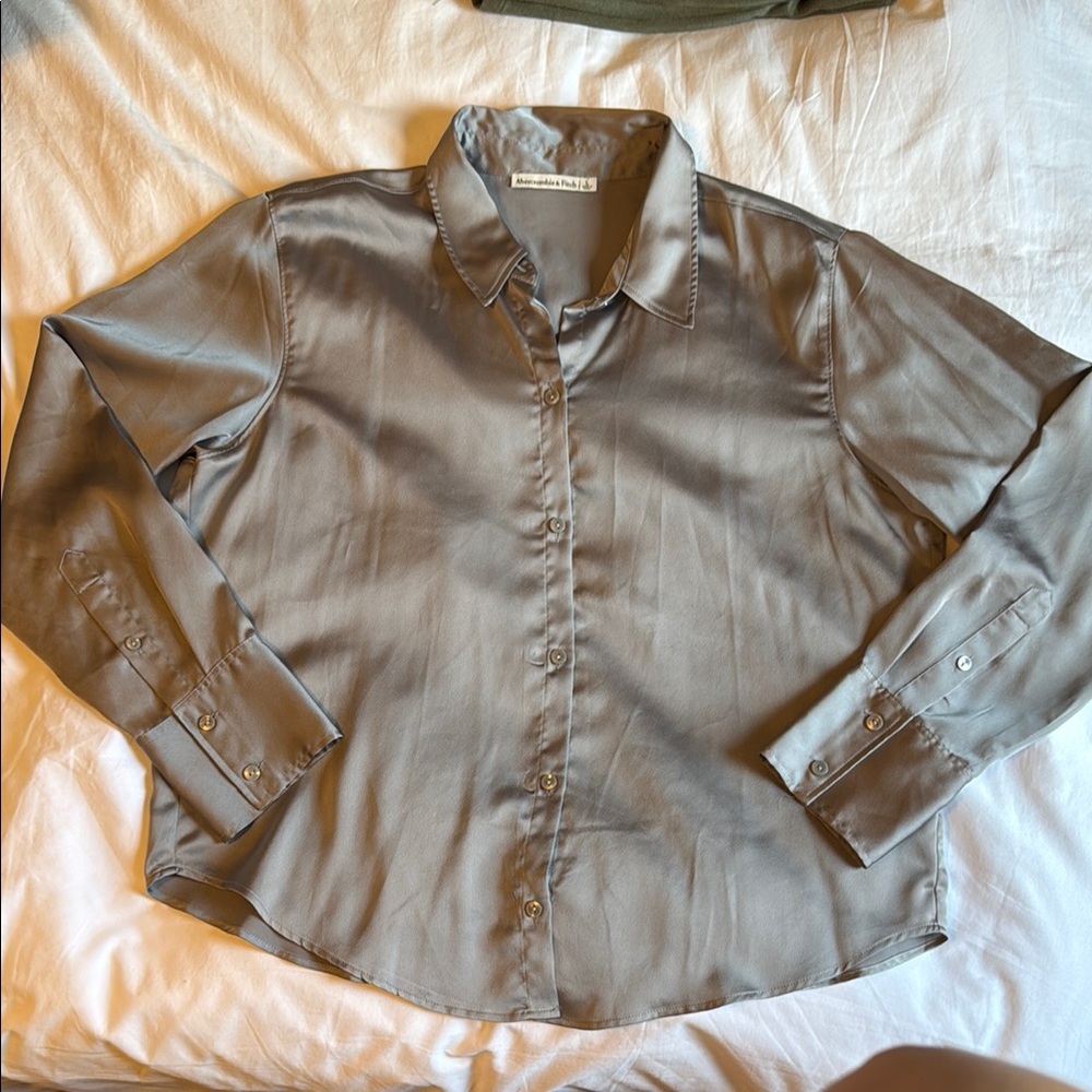 Abercrombie & Fitch Gray Satin Button Down Shirt